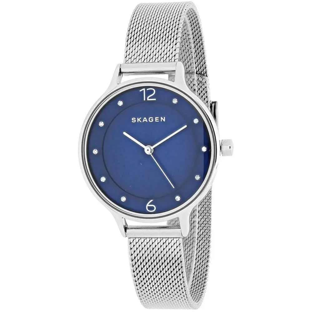 Skagen SKW2307 Women`s Anita Lille Blue Dial Stainless Steel Mesh Band Watch - Dial: Blue, Band: Silver, Bezel: Silver