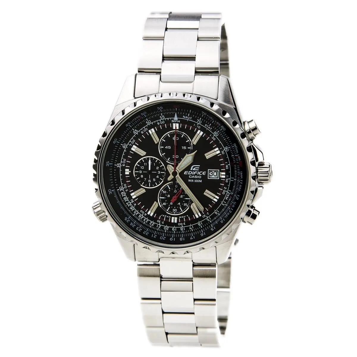 Casio EF527D-1A Men`s Edifice Black Dial SS Bracelet Chrono Watch - Dial: Black, Band: Silver