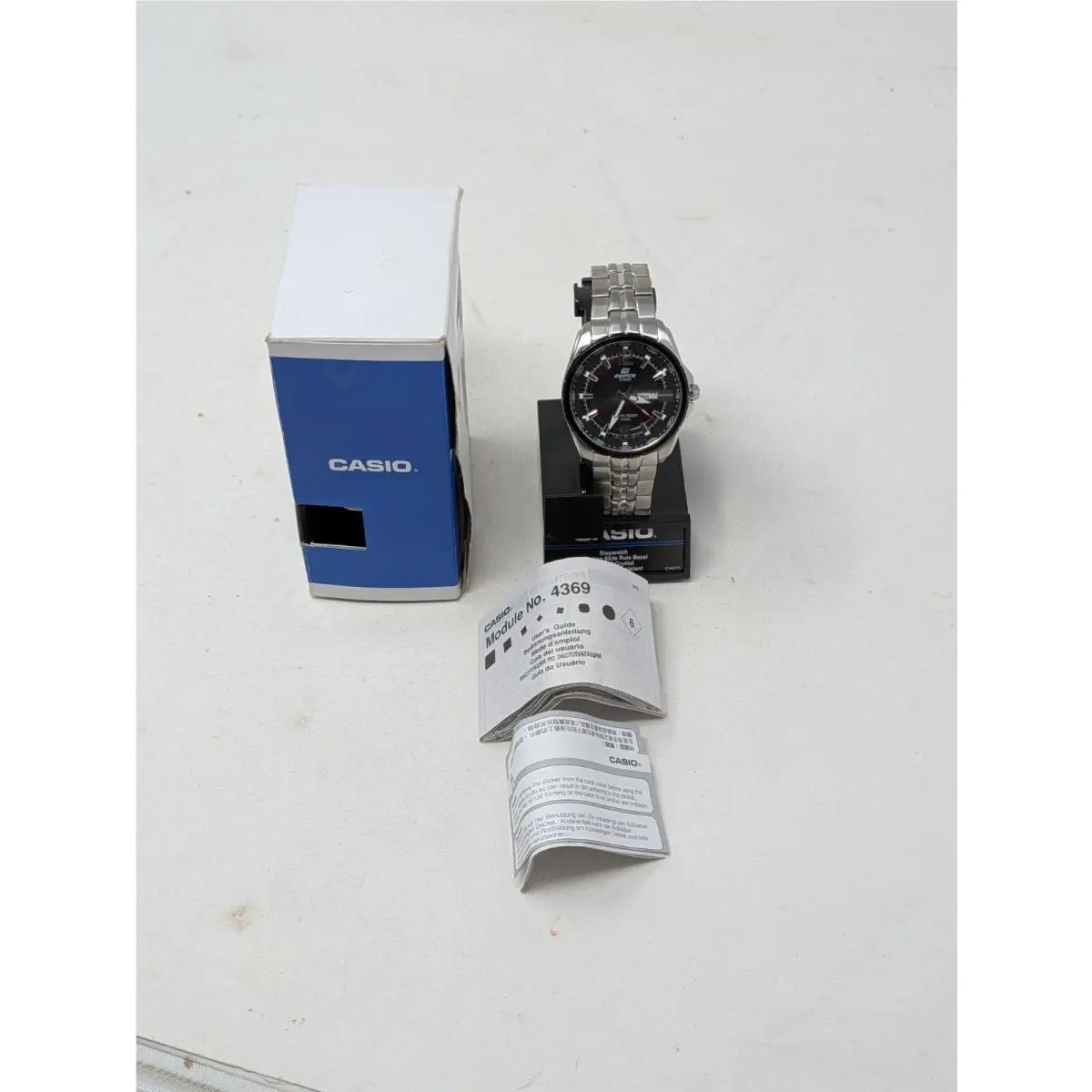 Casio EF527D-1AV Mens Edifice All Metal Analog Chrono w Date Sport Watch Box - Dial: Black, Band: Silver, Bezel: Black