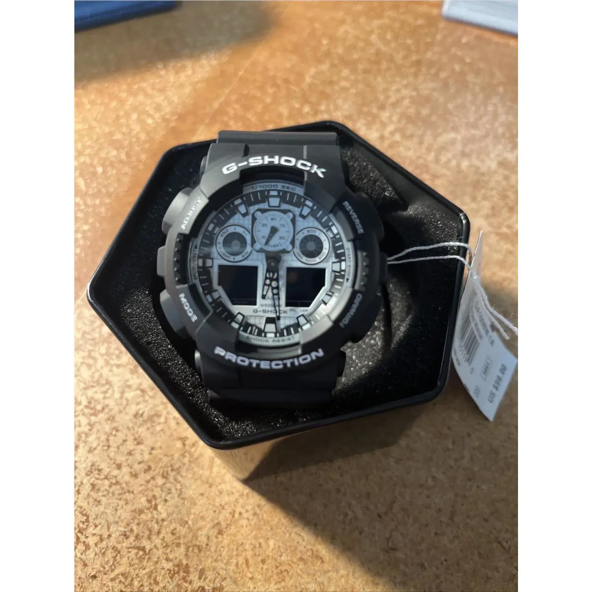 Men`s Watch G-shock Alarm Ana-dig White Dial Black Resin Strap GA100BW-1A by Casio