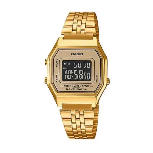 Casio LA680WGA-9B Ladies Gold Tone Digital Stainless Steel Watch - Dial: Black, Band: Gold, Bezel: Gold