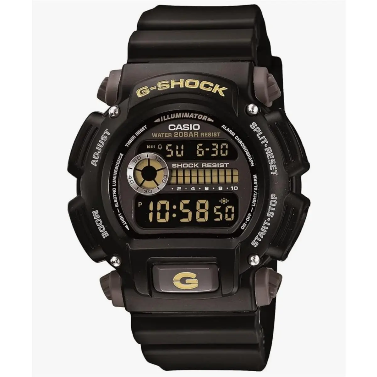 Men’s  G-shock Model: DW9052-1CCG Series Black and Gold Wristwatch by Casio