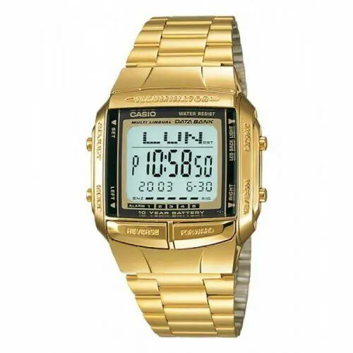 Casio Men`s Gold Tone Data Bank Watch DB360G-9A - Dial: Gray, Band: Gold