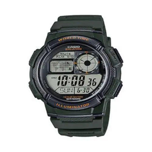 Men`s World Time Digital Display Chronograph Green Watch AE-1000W-3AVCF by Casio