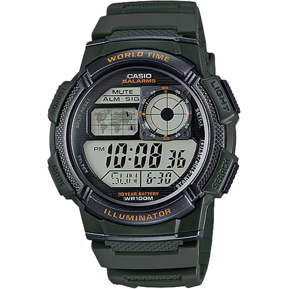 Casio Men s Digital Watch with Black and Green Dial - AE-1000W-3AV