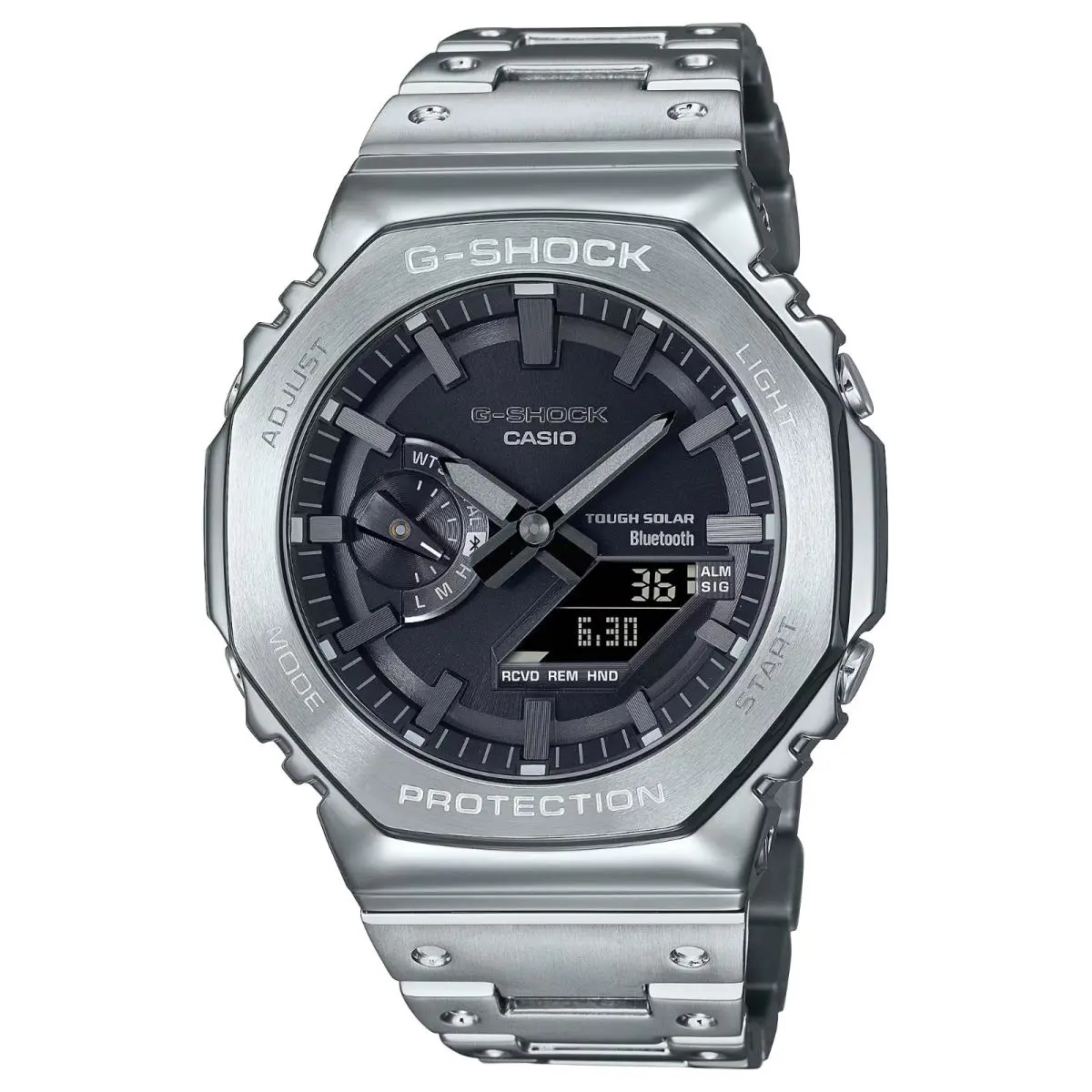 Casio G-shock GMB2100D-1A Full Metal Analog Digital Solar Steel 200M Watch - Dial: Black, Band: Silver, Bezel: Silver