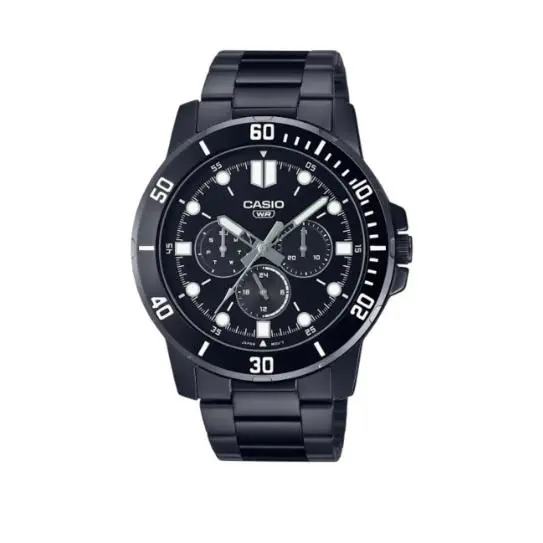 Casio Enticer Men Analog Black Dial Black Stainless Steel Watch MTP-VD300B-1E - Black, Dial: Black, Band: Black