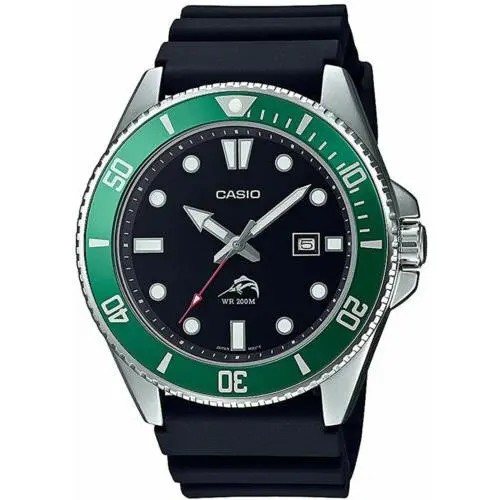 Casio MDV106B-1A3V Men`s Analog Watch Black Resin Band Date 200 Meter WR - Dial: Black, Band: Black