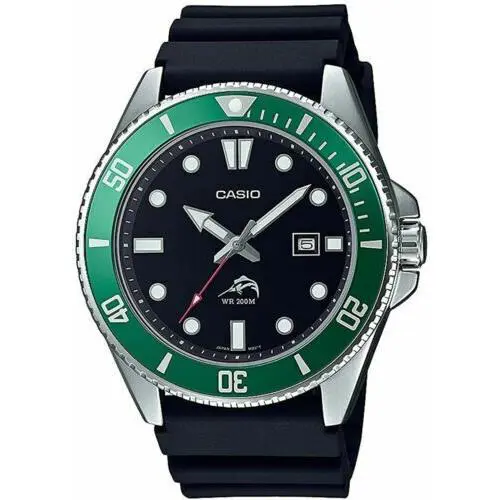 Casio MDV106B-1A3V Mens Duro 200M Black Resin Strap Wdate Analog Sport Watch - Dial: Black, Band: Black, Bezel: Black & Blue