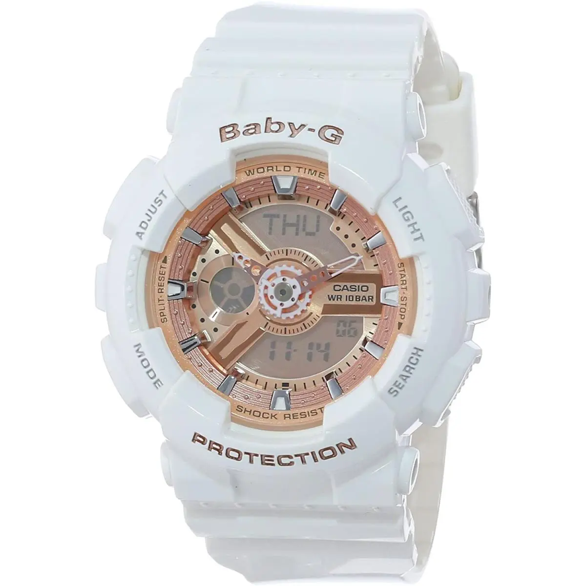 Casio BA110-7A1 Baby-g Rose Gold Analog Digital Dial White Resin Band Watch
