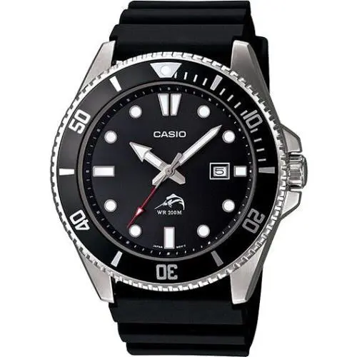 Casio MDV106-1AV Mens Duro 200M Black Resin Strap w Date Analog Sport Watch - Dial: Black, Band: Black, Bezel: Black
