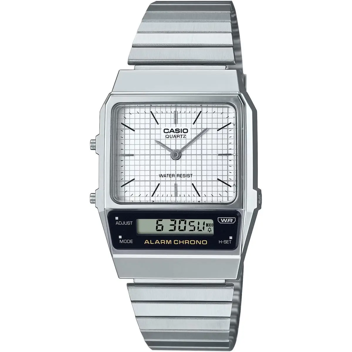 Casio Men`s Watch White Analog and Grey Digital Dial Resin Strap AQ-800E-7ACF - Dial: White, Band: Silver, Bezel: Silver