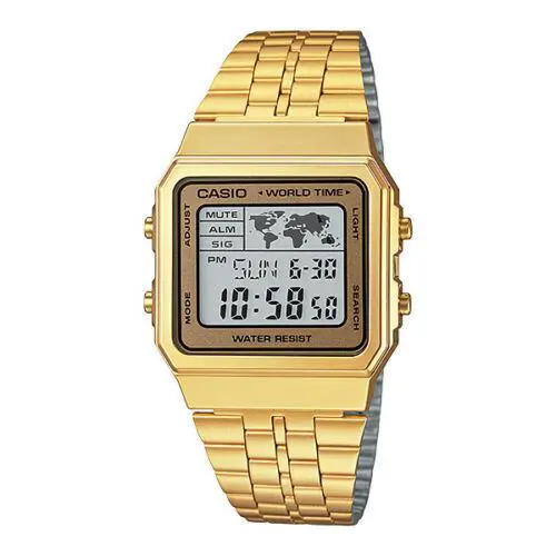 Men`s Gold-tone Casio World Time Stainless Steel Watch A500WGA-9D