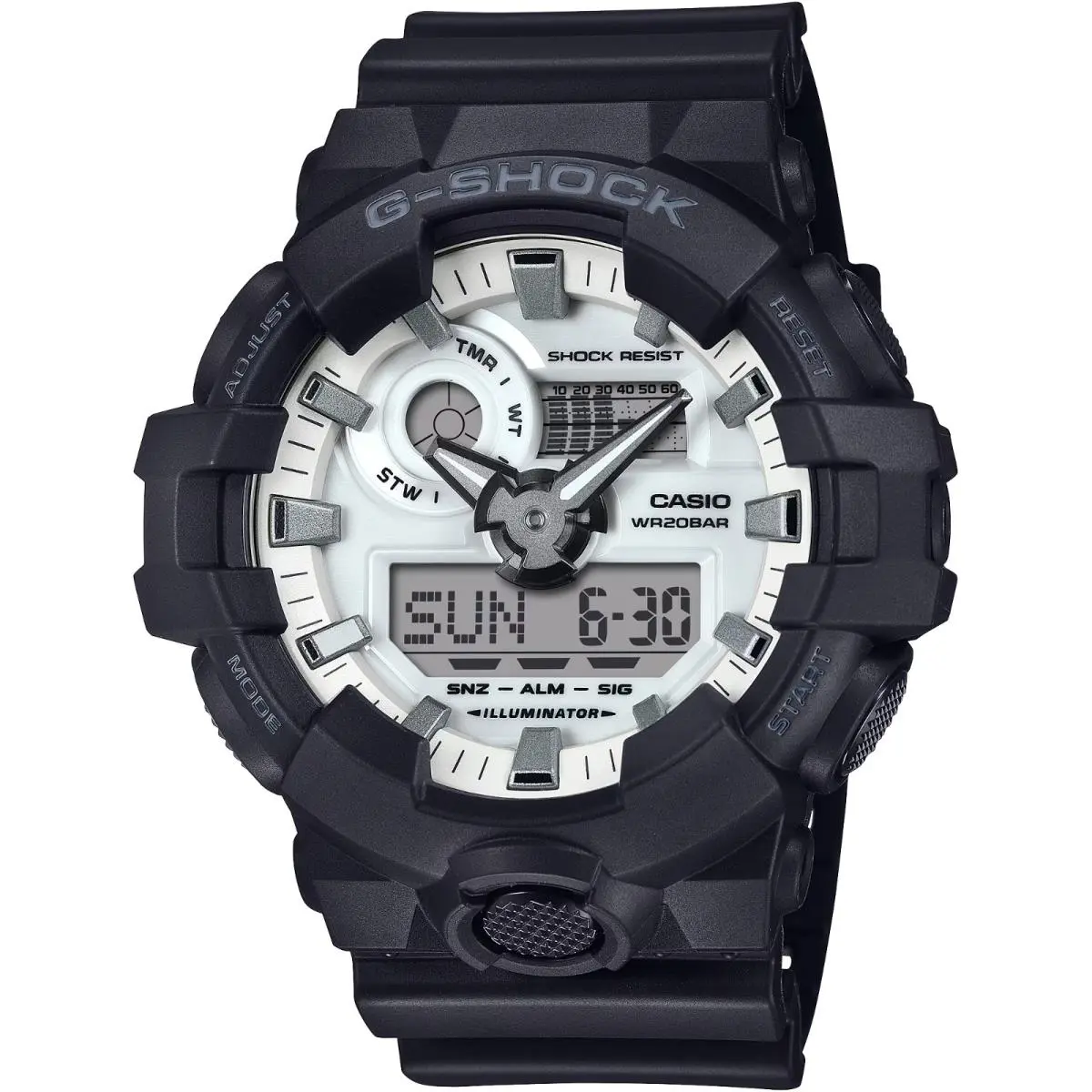 Casio G-shock White Dial Sports Quartz Men`s Watch GA-700WD-1A GA-700 Series - Dial: White, Band: Black, White, Bezel: Black