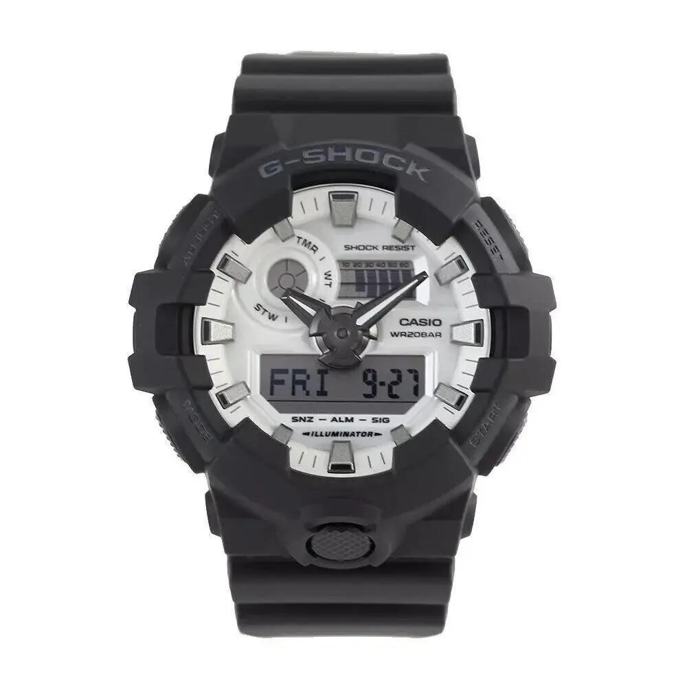 Casio G-shock 2024 Black Brilliant White GA700WD-1A Men`s - Dial: White, Band: White, Black, Bezel: White, Black