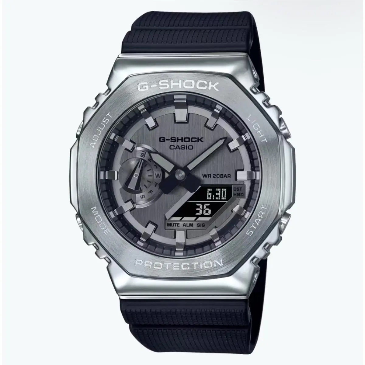 Casio G Steel GM-2100-1ADR Grey Dial Stainless Steel Case Black Rubber Band