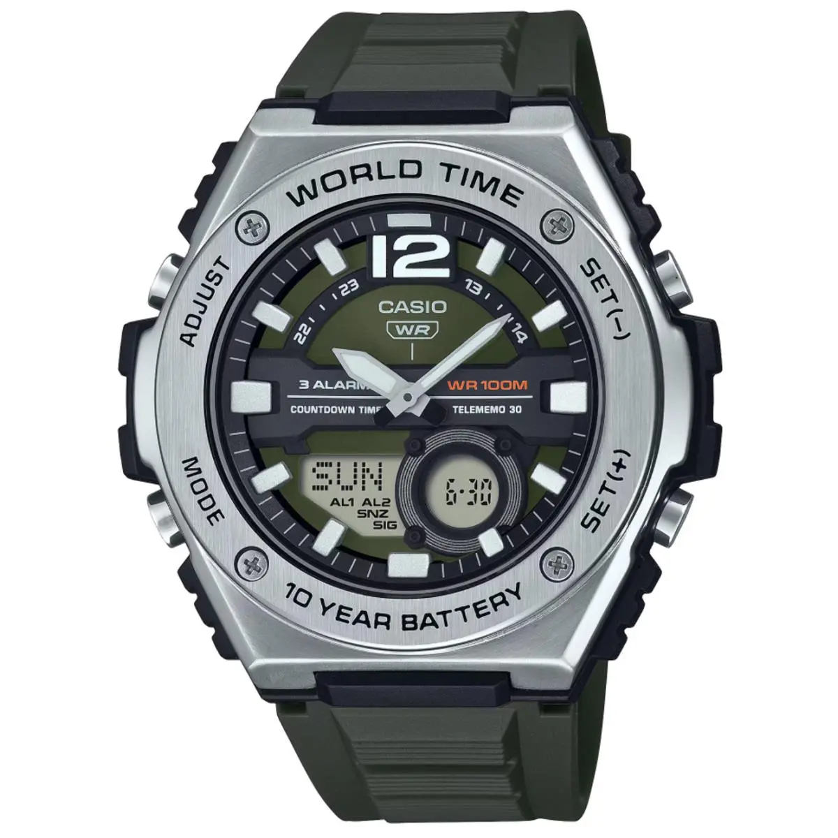 Casio MWQ100-3AV Analog-digital Green Dial Resin Watch 100M WR 10-Year Battery