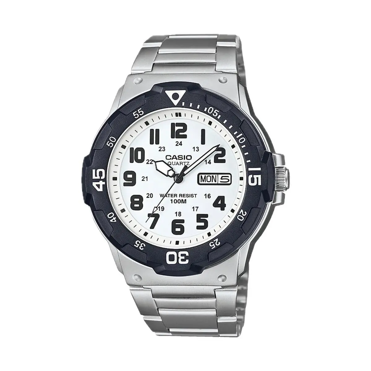 Casio Men`s Stainless Steel Water-resistant Analog Watch with White Dial - Silver, Dial: White, Band: Silver