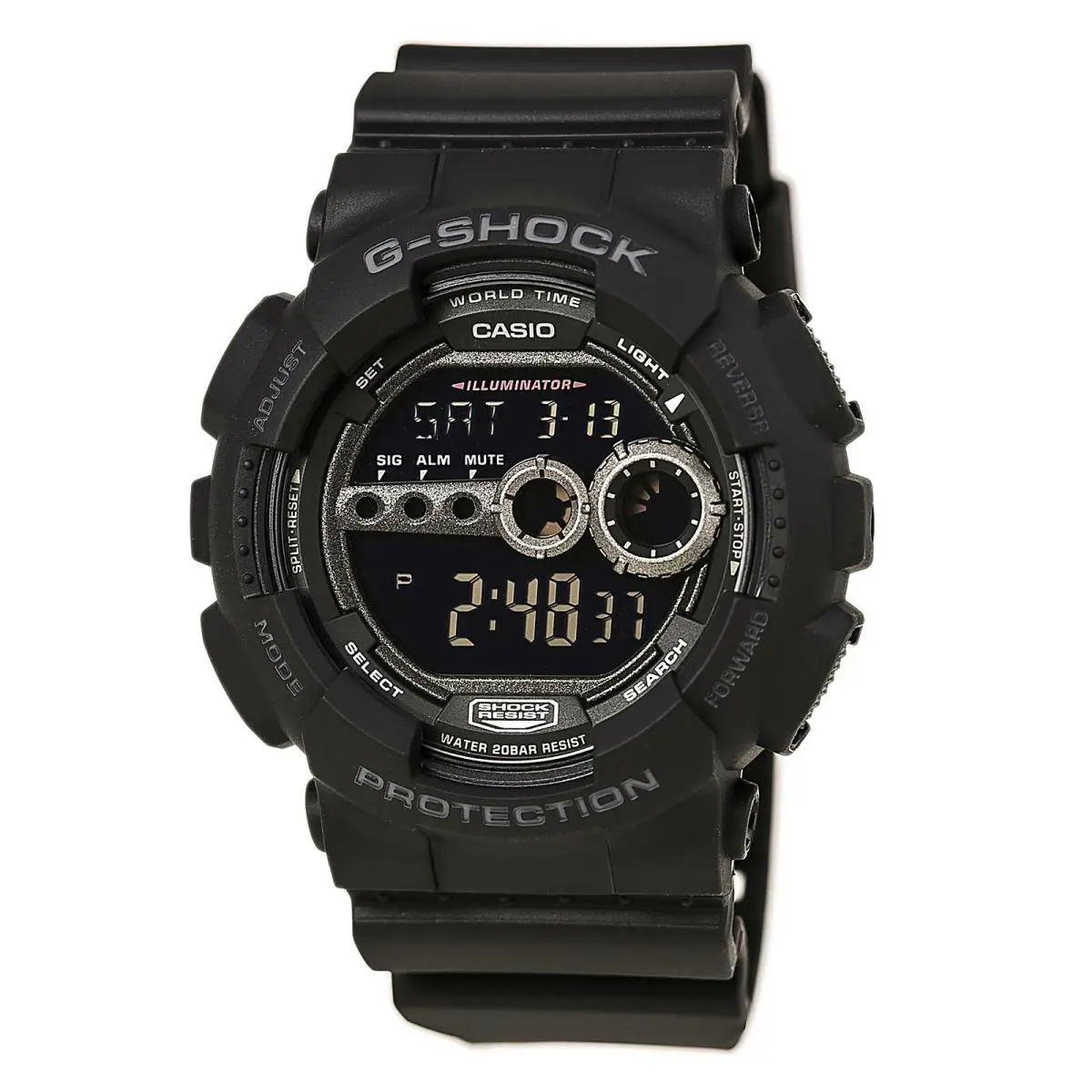 GD100-1B Men`s G-shock World Timer Black Resin Digital Dial Dive Watch by Casio