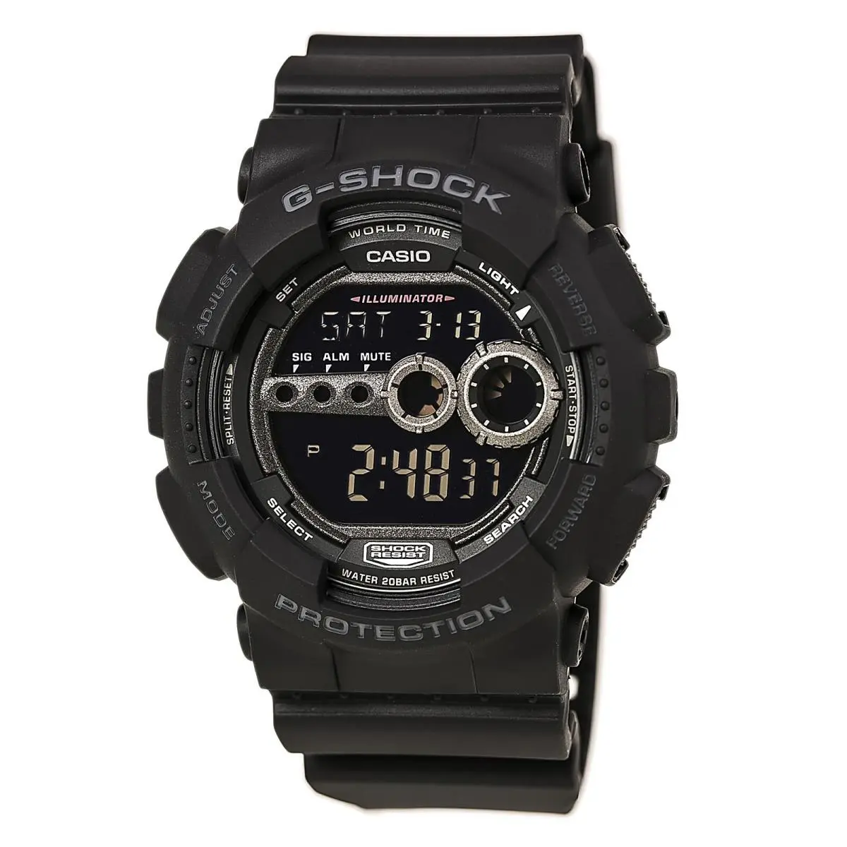 Men`s Watch G-shock X-large G World Timer Round Black Resin Strap GD100-1B by Casio