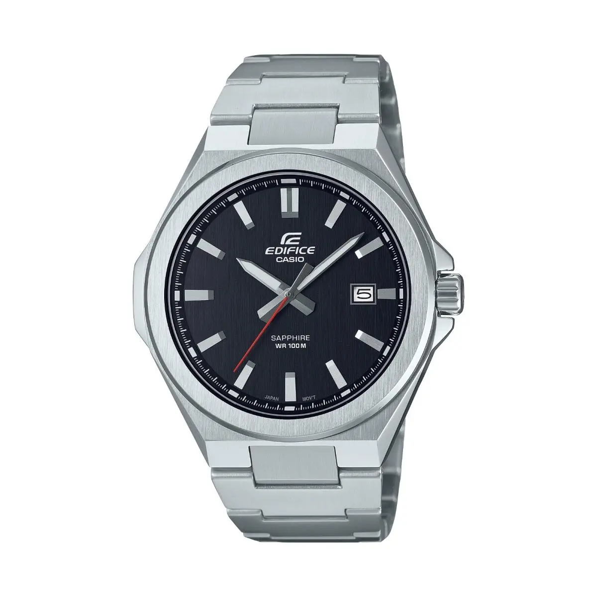Casio Edifice Sapphire Men`s Quartz Date Indicator 45mm Watch EFB108D-1AV - Dial: Gray, Band: Gray, Bezel: Silver