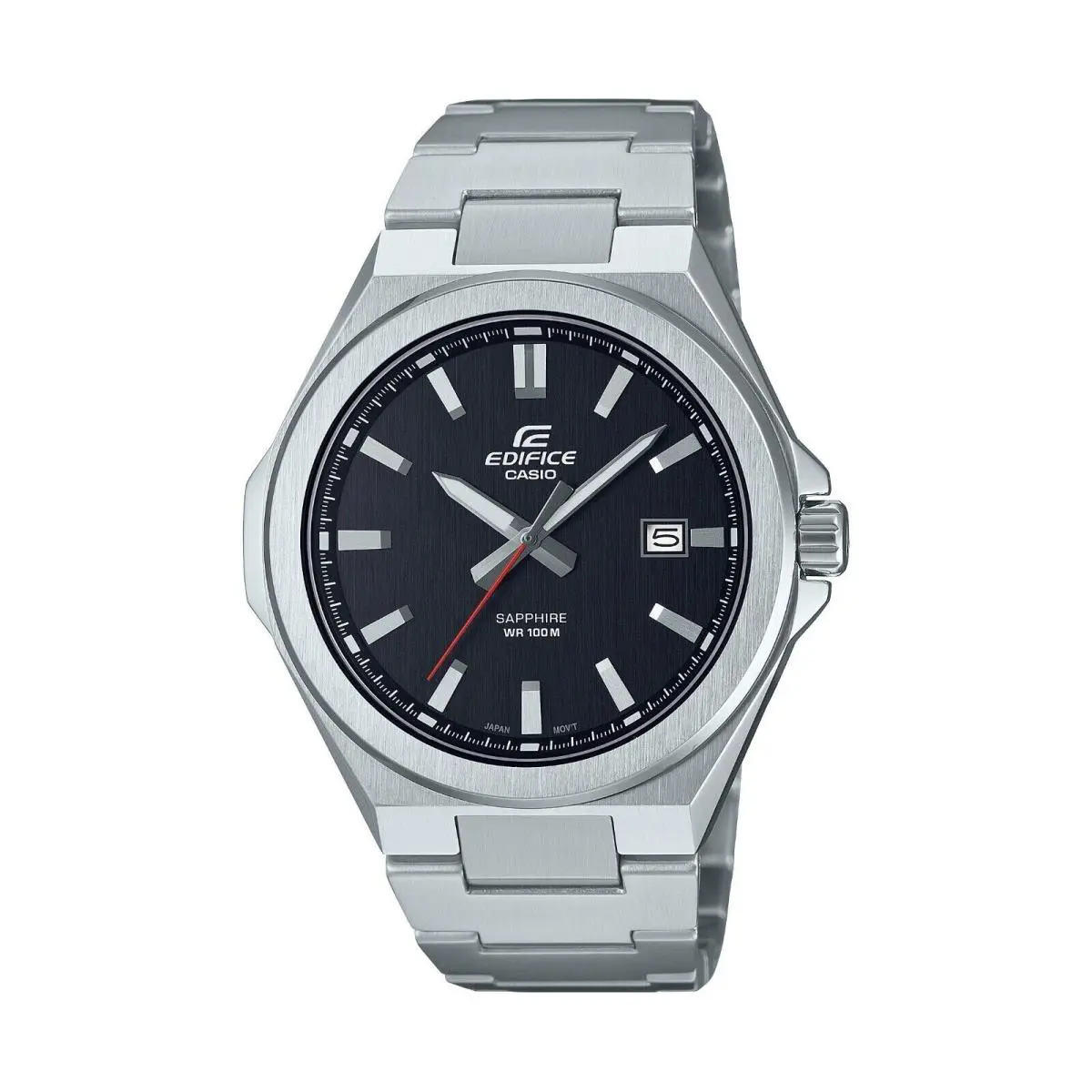 Casio EFB108D-1AV Edifice w Sapphire Crystal 100M w Date Stainless Sport Watch - Dial: Black, Band: Silver, Bezel: Silver