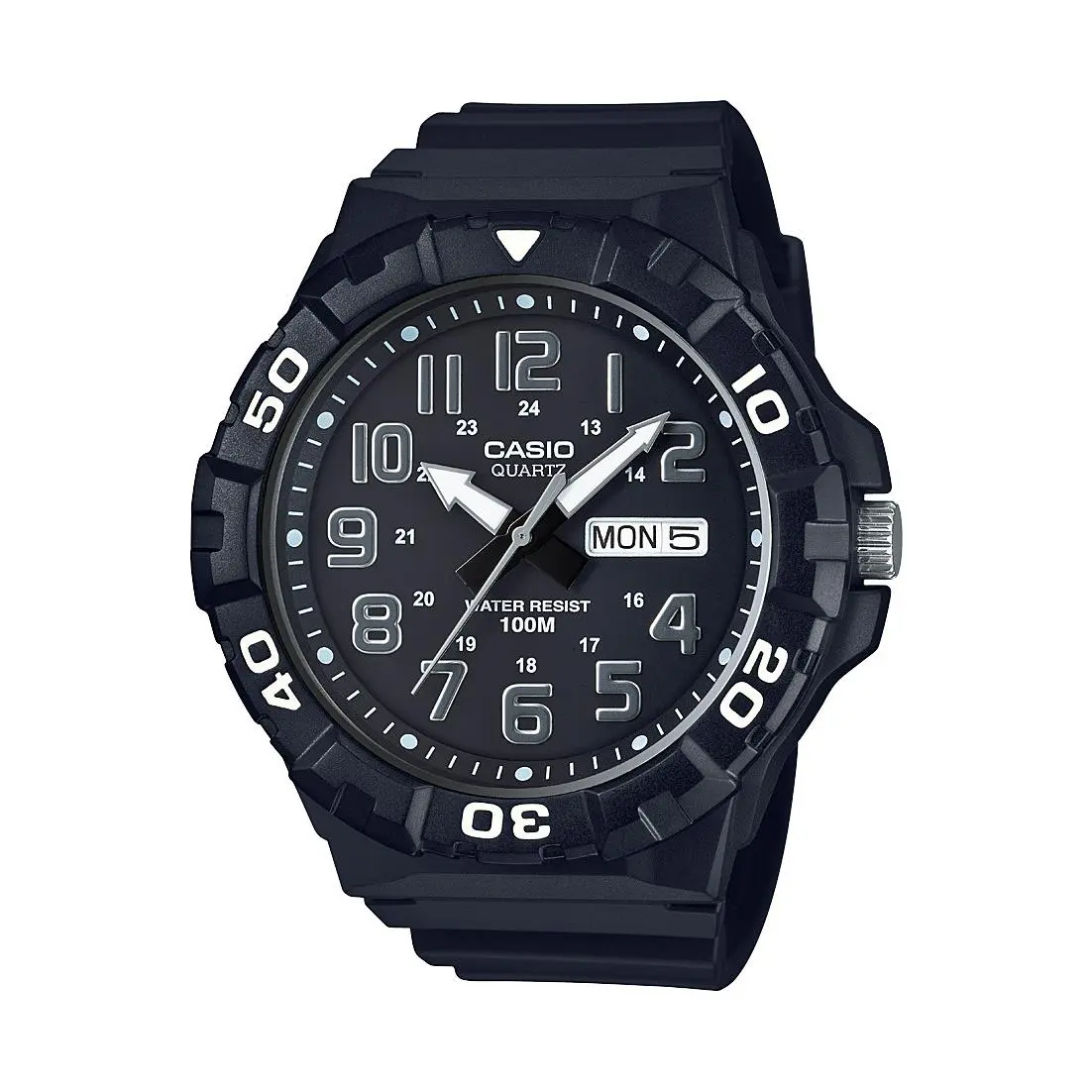 Casio Men`s Quartz Dive Look Rotating Bezel Black Resin 50mm Watch MRW210H-1AV