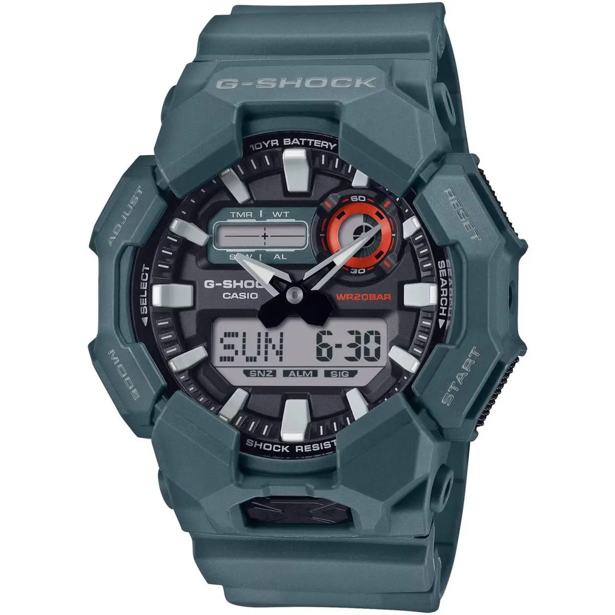 Men`s Watch G-shock Black and Grey Ana-digi Dial Green Strap GA010-2A by Casio