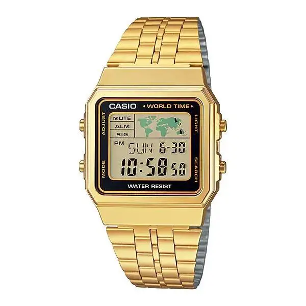 Casio Unisex Stainless Steel Band Digital Wrist Watch A500WGA-1D World Time