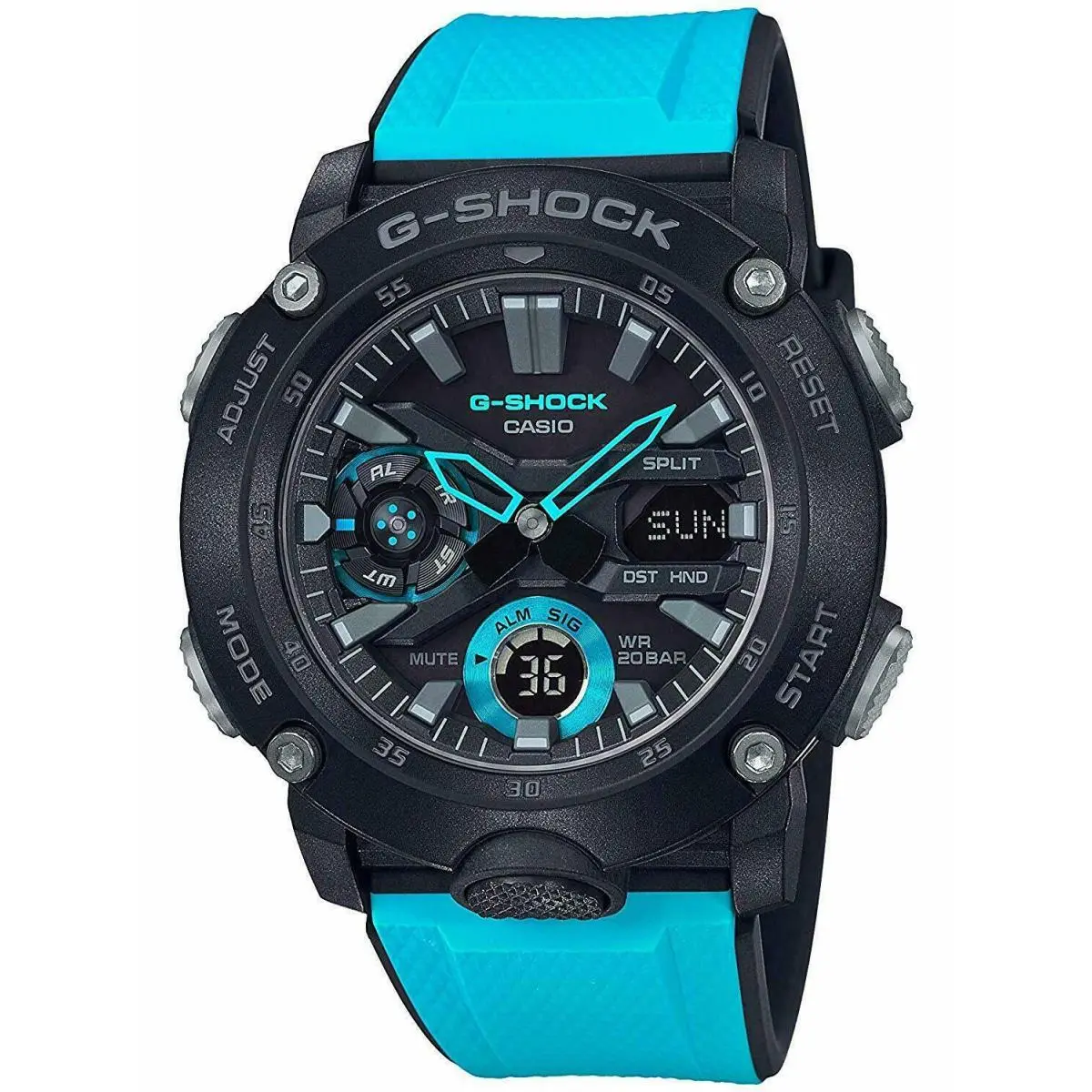 G-shock GA2000-1A2 Carbon Core Guard Blue Black Analog Digital Men`s Watch by Casio