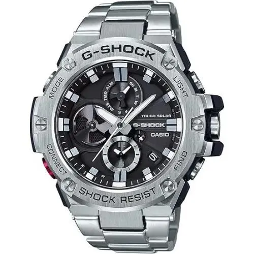 Casio G-shock GST-B100D-1ADR Men`s Quartz Watch Analog Stainless Steel Band - Dial: Black, Band: Silver, Bezel: Silver