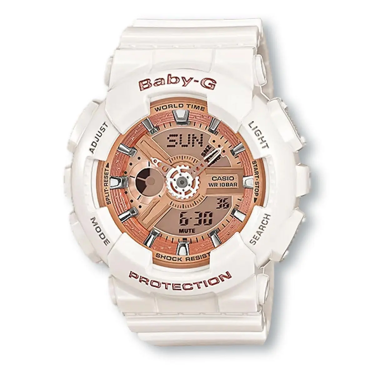 Casio BA110-7A1 Baby-g Ladies` Rose Gold Dial Watch White