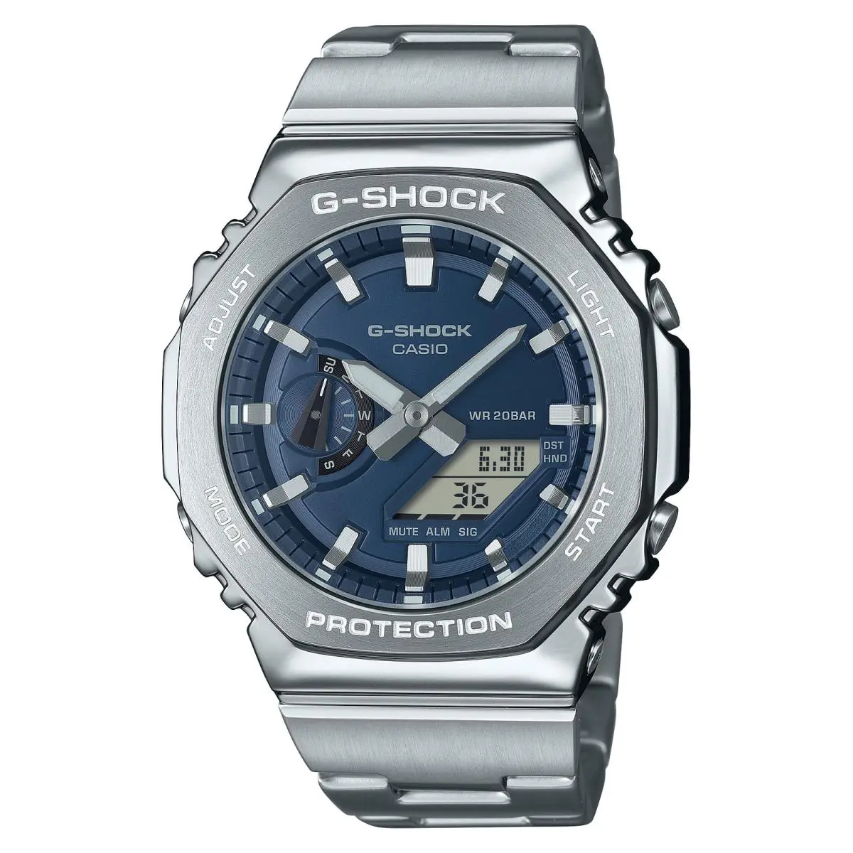 Casio G-shock GM2100D-2B Stainless G-steel Blue Digital Analog 2100 Series Watch