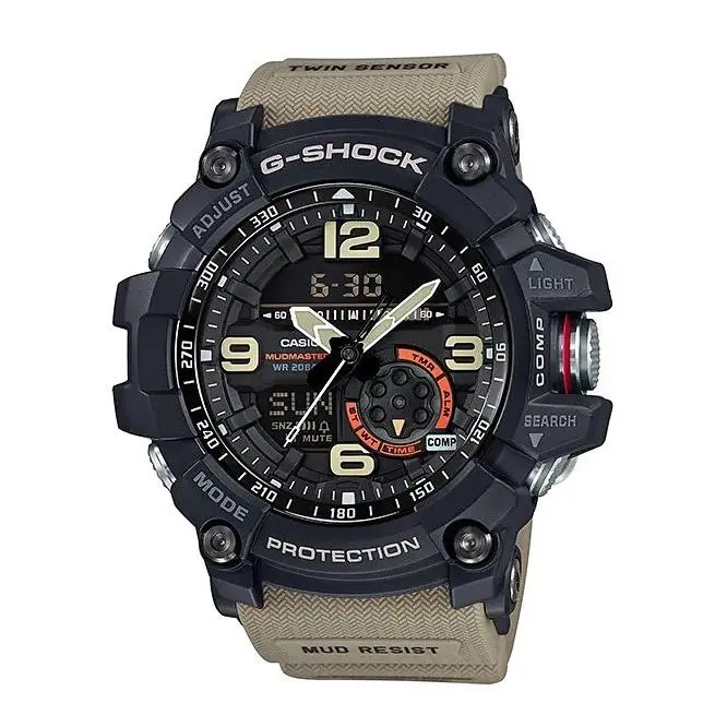 G-shock GG1000-1A5 Mudmaster Men`s Twin Sensor Compass Military Tan Drab Watch - Dial: Black, Band: Beige, Bezel: Black
