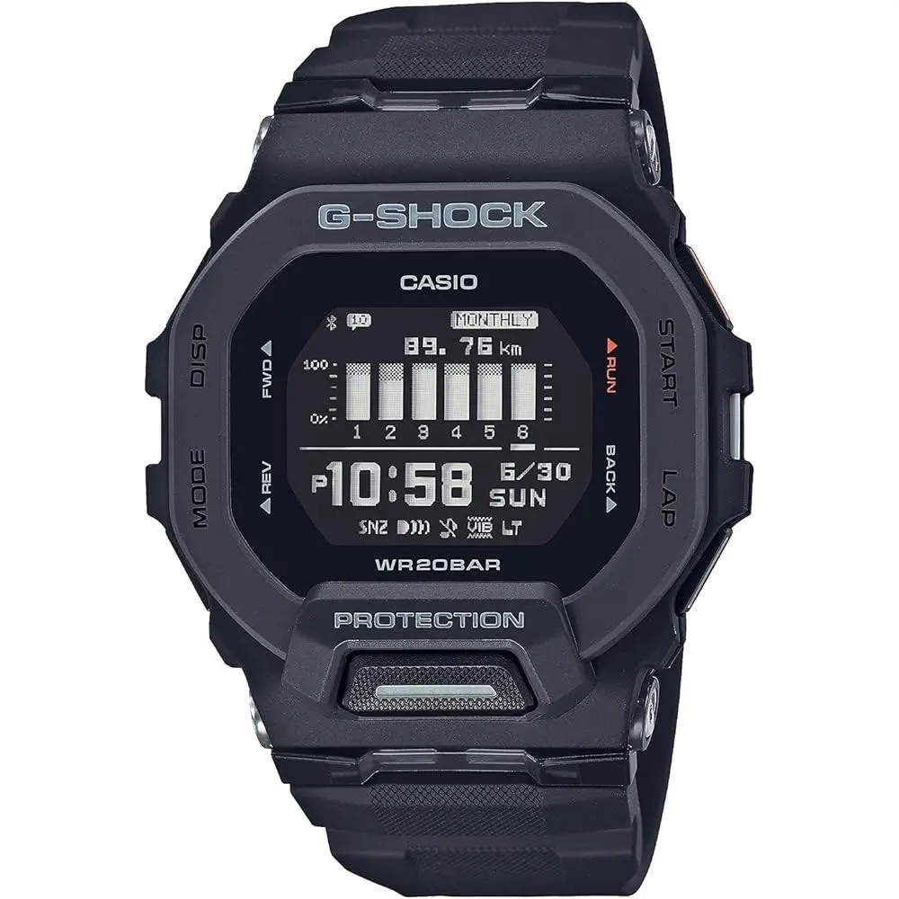 Casio G-shock G-squad Digital Connected Black Fitness Watch GBD200-1 - Dial: Black, Band: Black, Bezel: Black