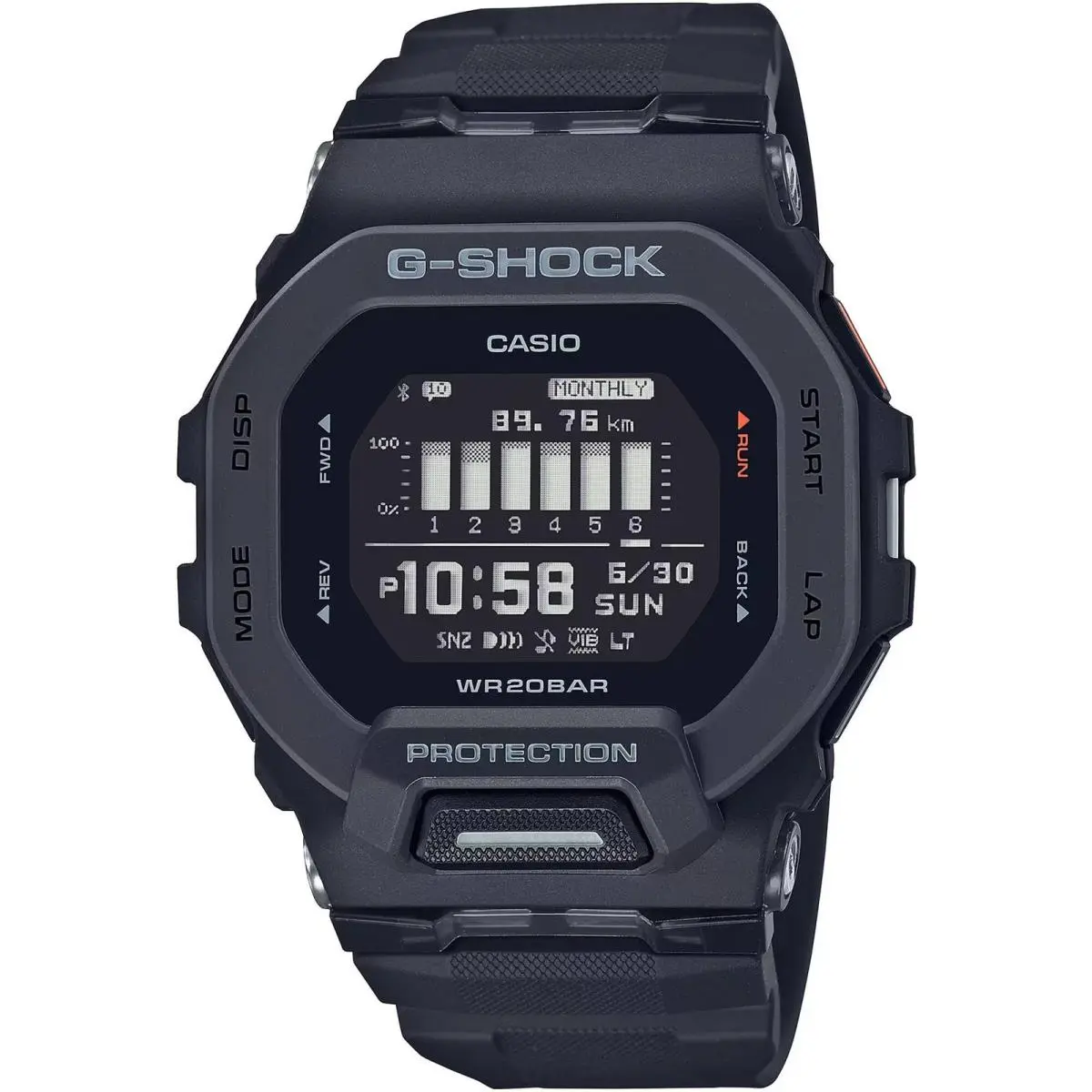 Casio Men`s Digital Watch G-shock G-squad 200 Series Black Resin Strap GBD200-1