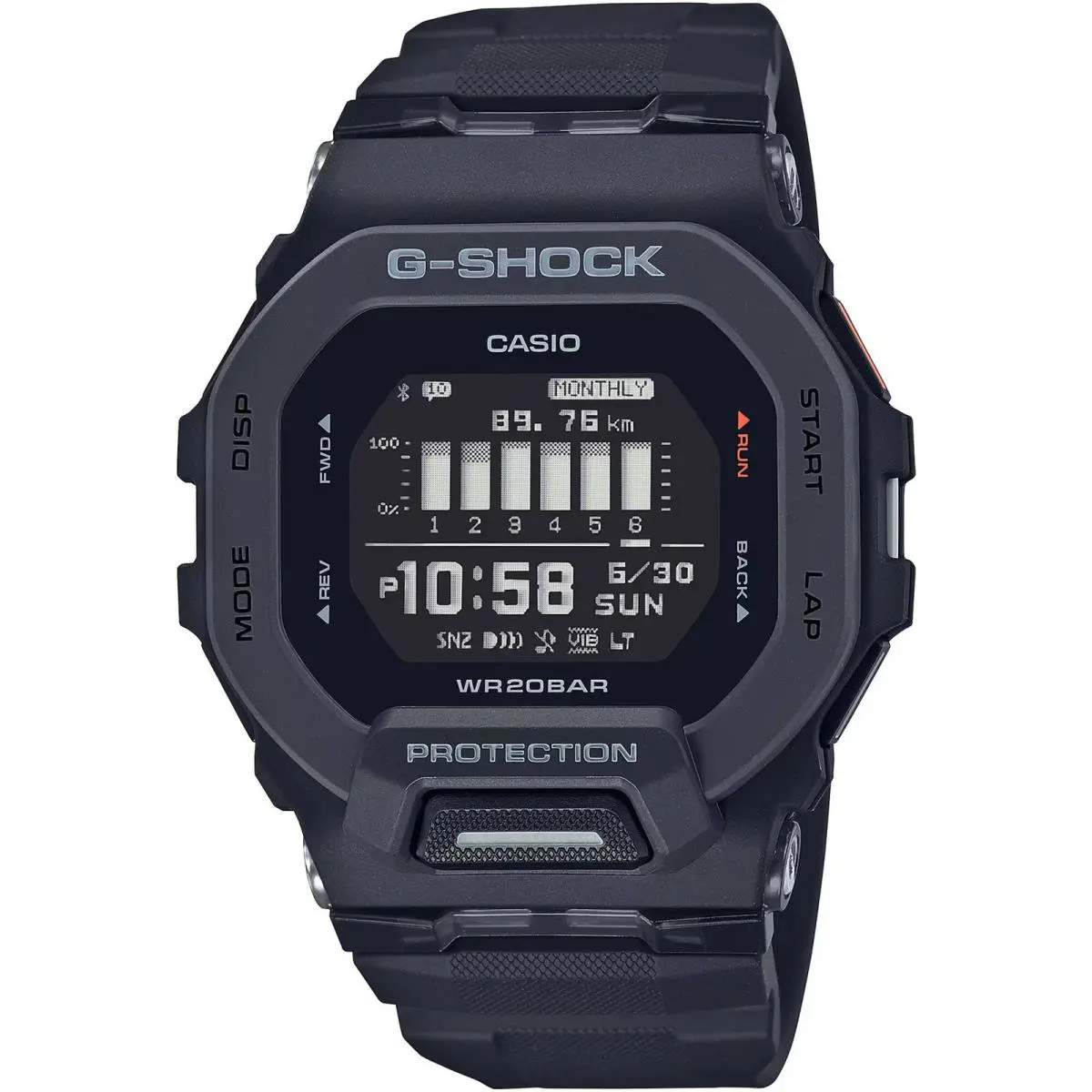 Casio Men`s Digital Watch G-shock G-squad 200 Series Black Resin Strap GBD200-1 - Dial: Black, Band: Black, Bezel: Black