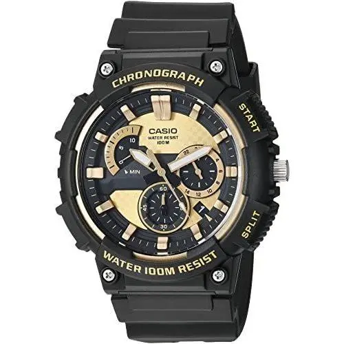 Casio Analog Quartz Black Resin Strap Men`s Gold Dial Watch MCW-200H-9AVCF