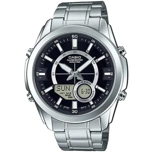 Casio AMW810D-1AV Men`s Stainless Steel Analog Digital 50M WR Watch World Time