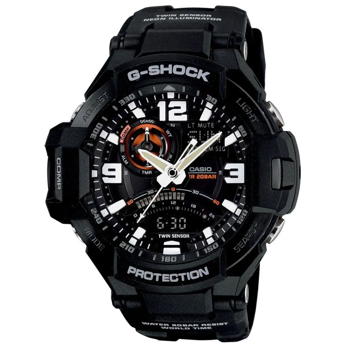 G-shock Twin Sensor Compass Aviator Black Resin Band Watch GA1000-1A by Casio
