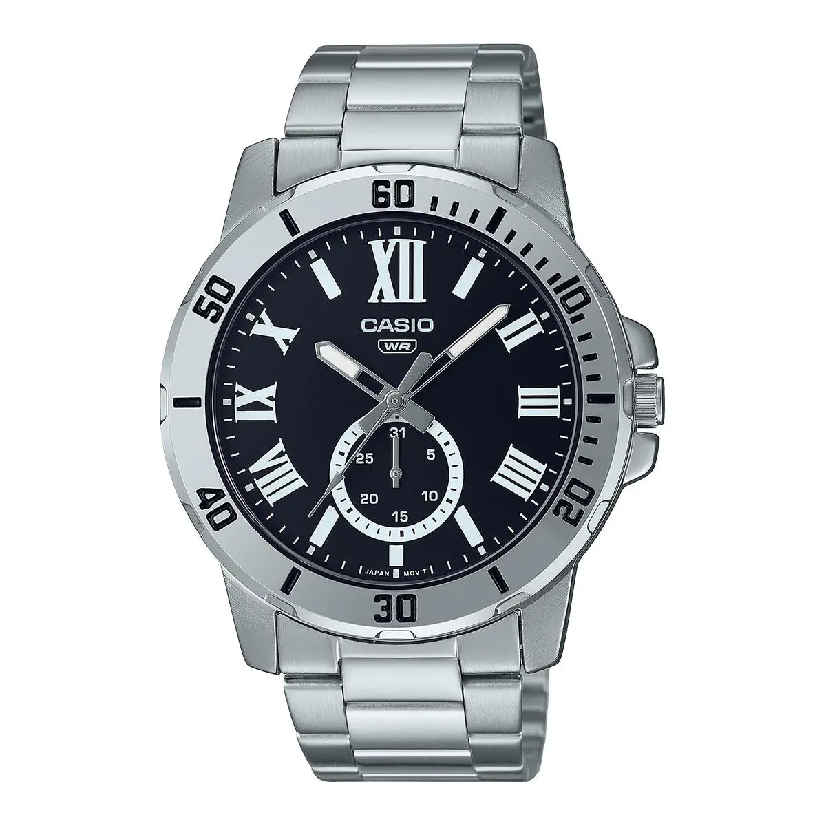 Casio MTP-VD200D-1B Date Indicator Steel Band Men`s Black Analog Watch
