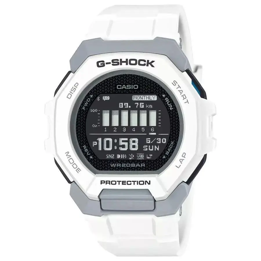 Casio G-shock G-squad GBD-300-7 White Black Bluetooth Men`s Watch - Dial: White, Band: White, Bezel: White