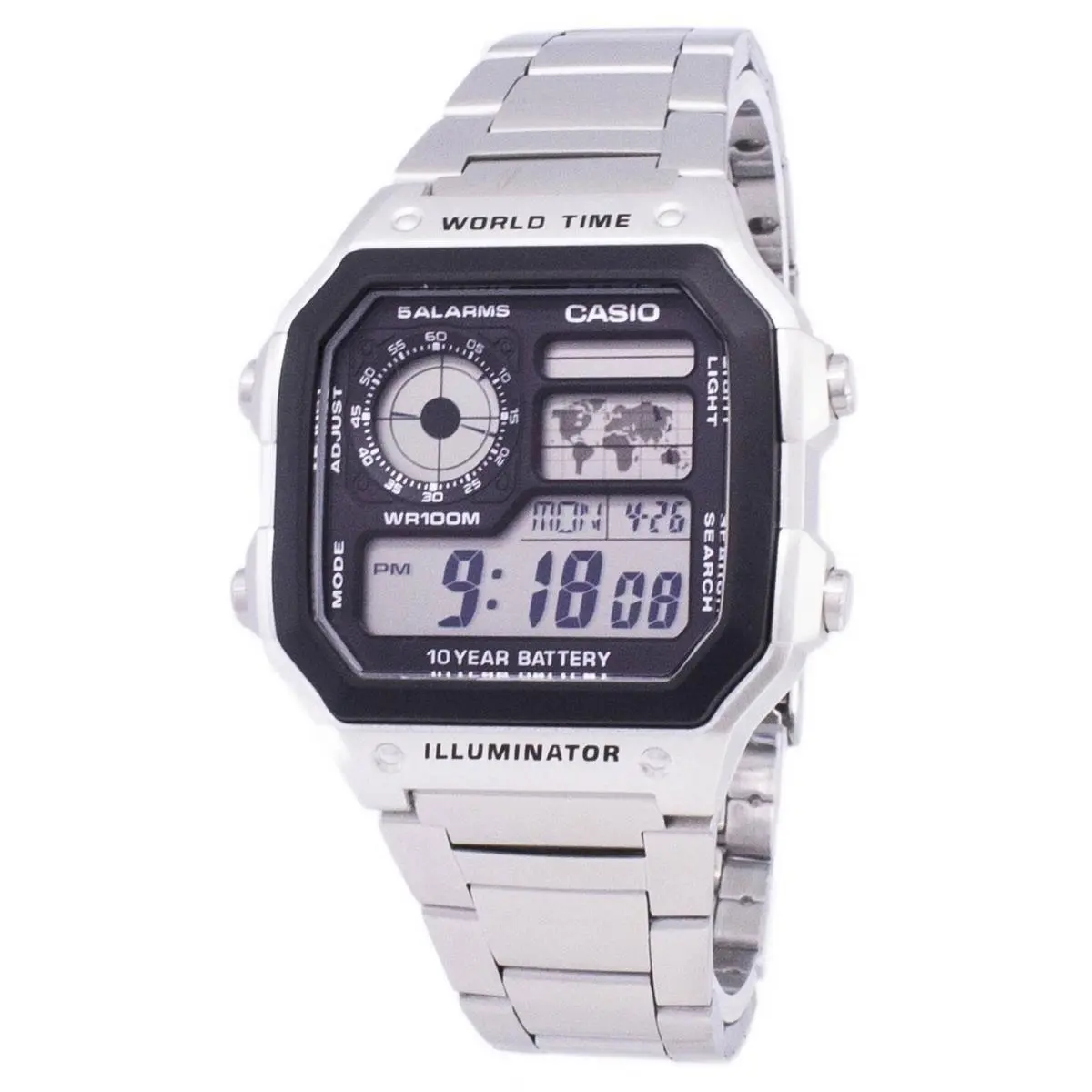 Digital World Time WR100M AE-1200WHD-1AVDF AE-1200WHD-1AV Men`s Watch by Casio