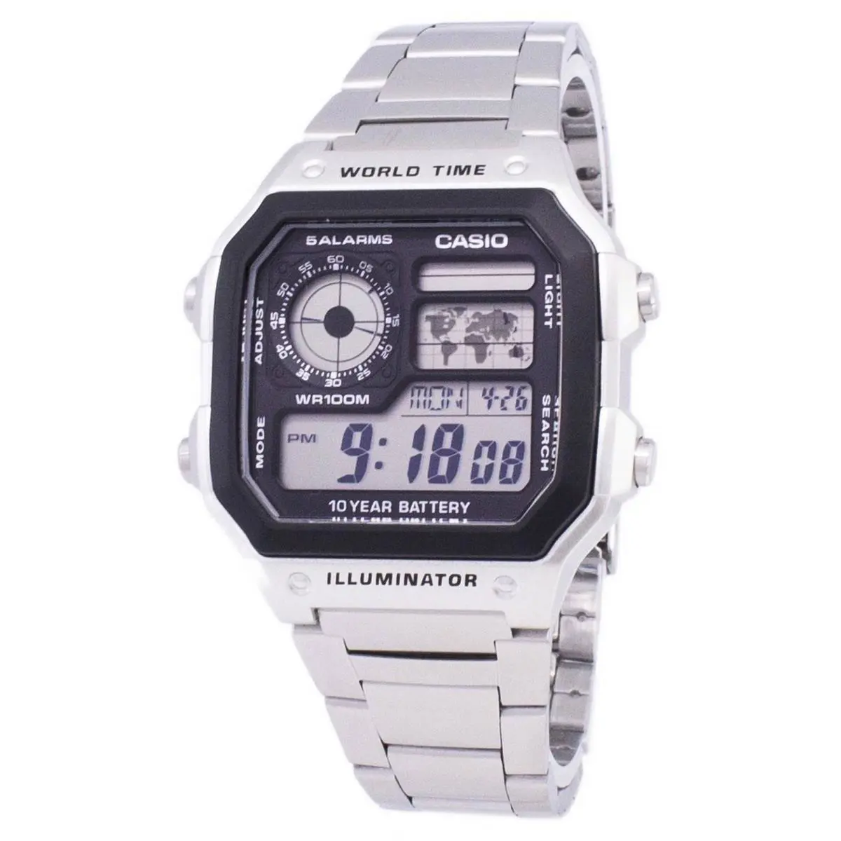 Casio Digital World Time WR100M AE-1200WHD-1AVDF AE-1200WHD-1AV Men`s Watch