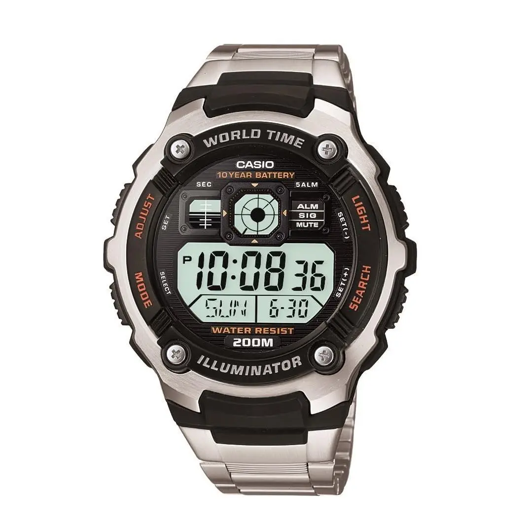 Casio Men`s AE2000WD-1AV Silver-tone Multi-functional Digital Sport Watch - Silver