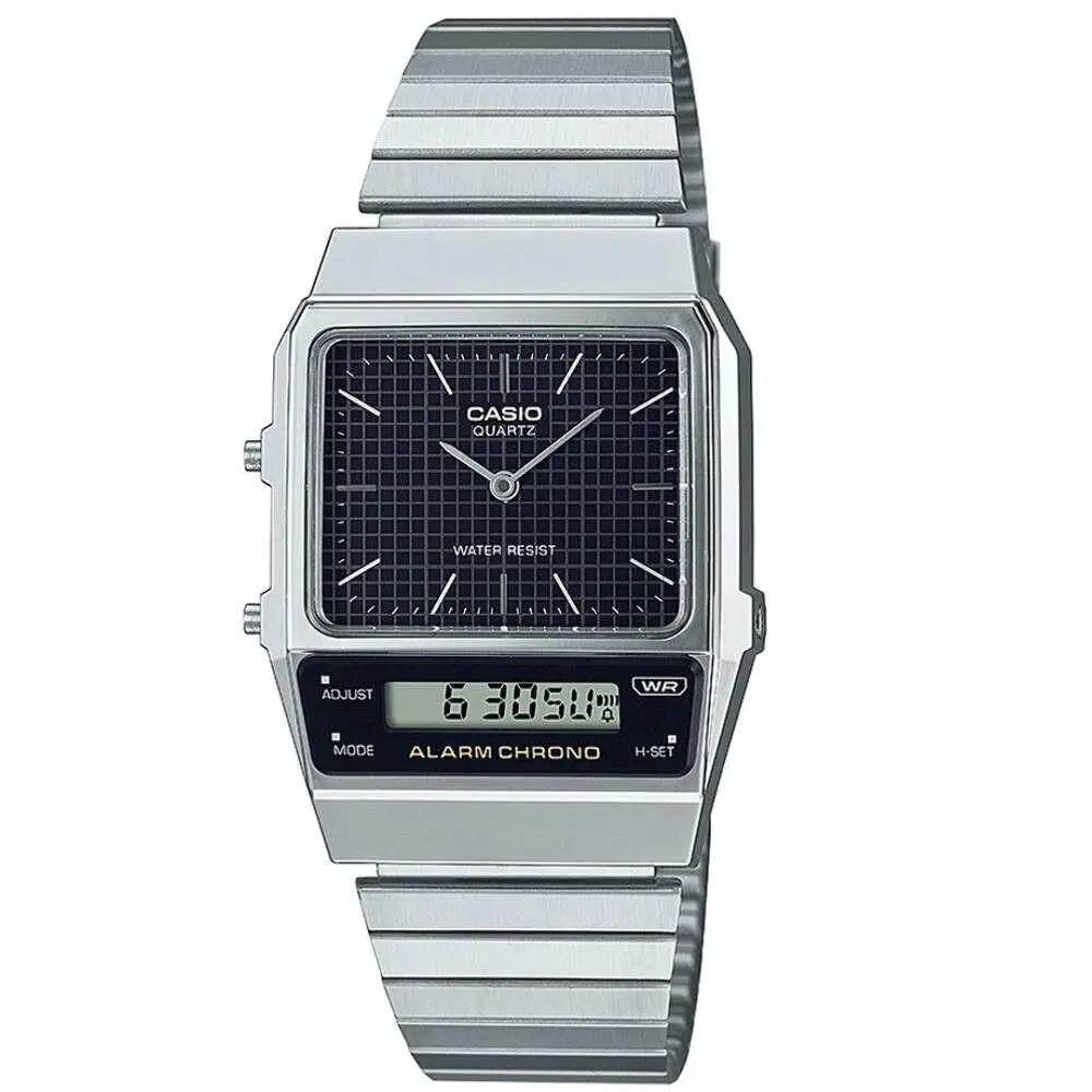 Casio Silver/black Digital-analog Dual Time Retro Style Unisex Watch AQ-800E-1A - Silver, Dial: Black, Band: Silver
