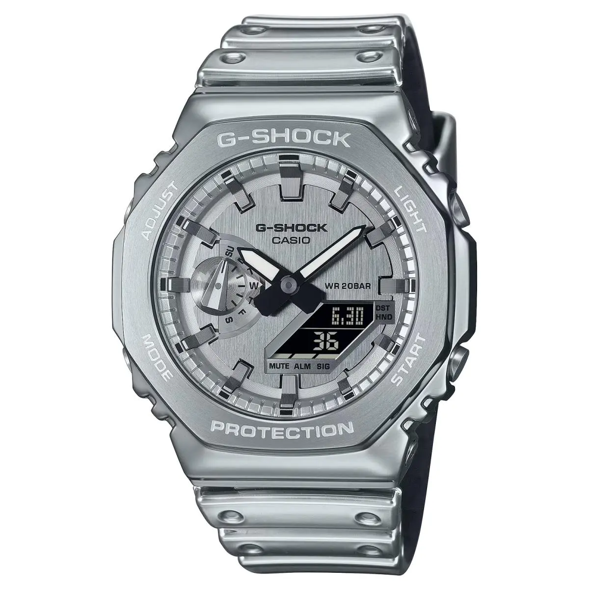 G-steel Fine Metallic Series Silver-tone Silicone Strap Watch GM-2100YM-8A by Casio