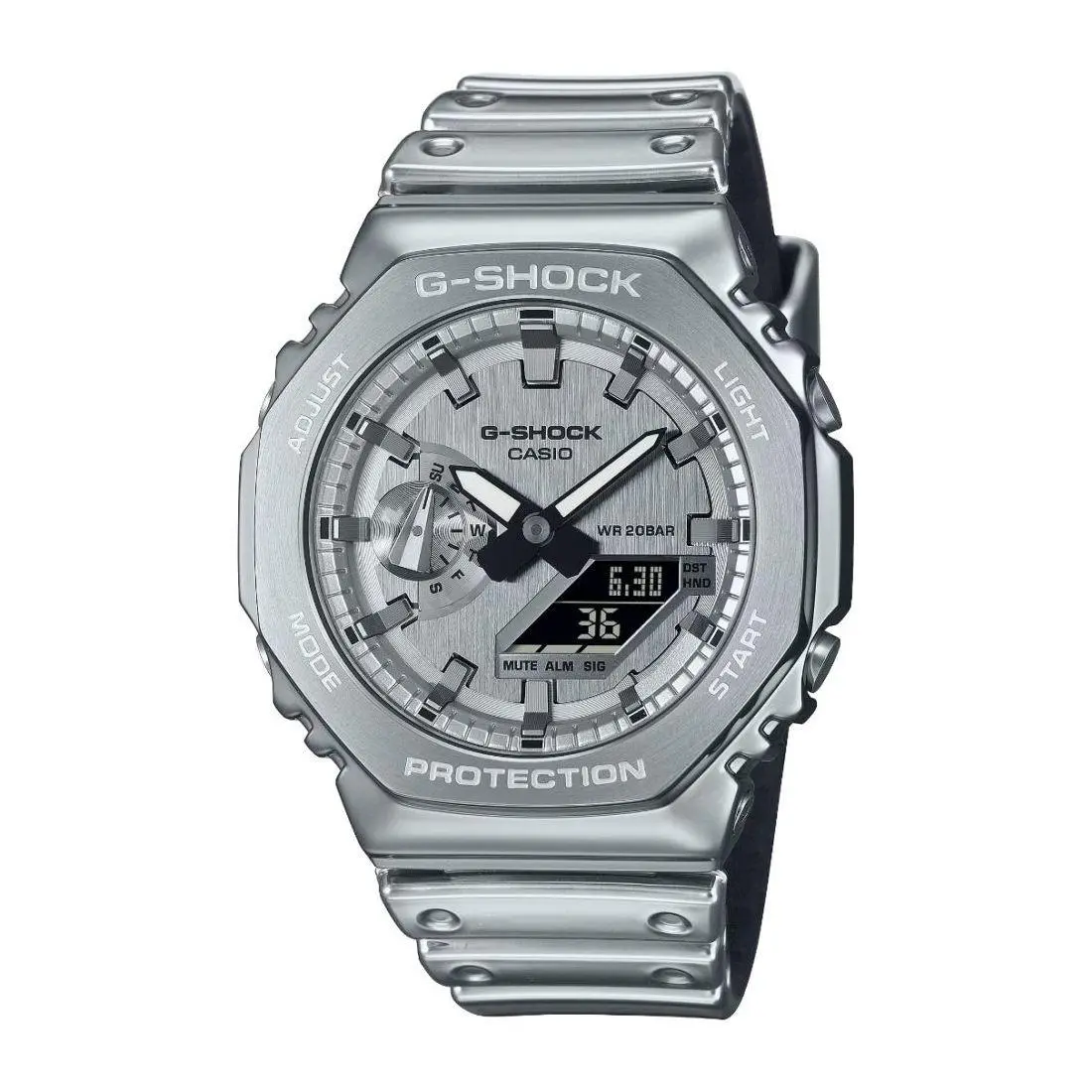 Casio G-steel Fine Metallic Series Silver-tone Silicone Strap Watch GM2100YM-8A