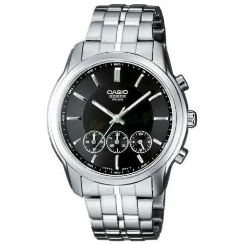 Casio Beside BEM504D-1A Men`s Black Chronograph Watch 3 Dials Stainless Steel