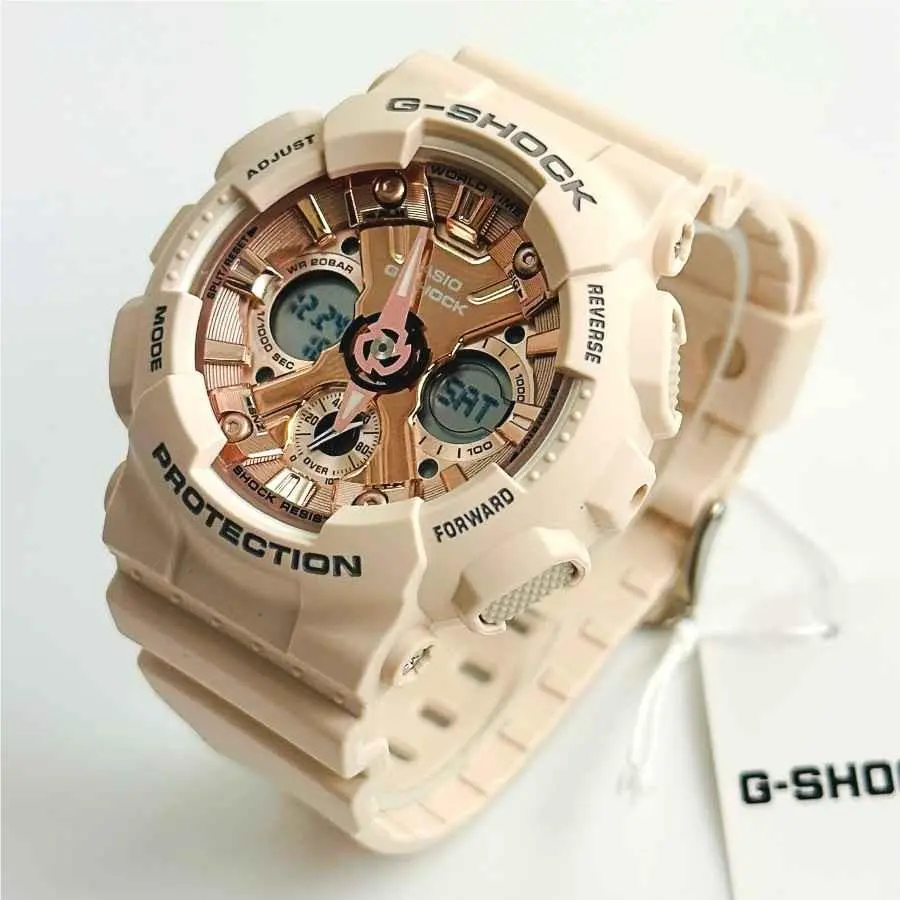 Casio G-shock GMAS120MF-4A Pink Analog-digital - Dial: Rose Gold, Band: Pink, Bezel: Pink